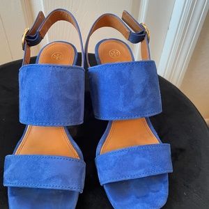 Tory Burch- Shelby Block Blue Suede Sandal